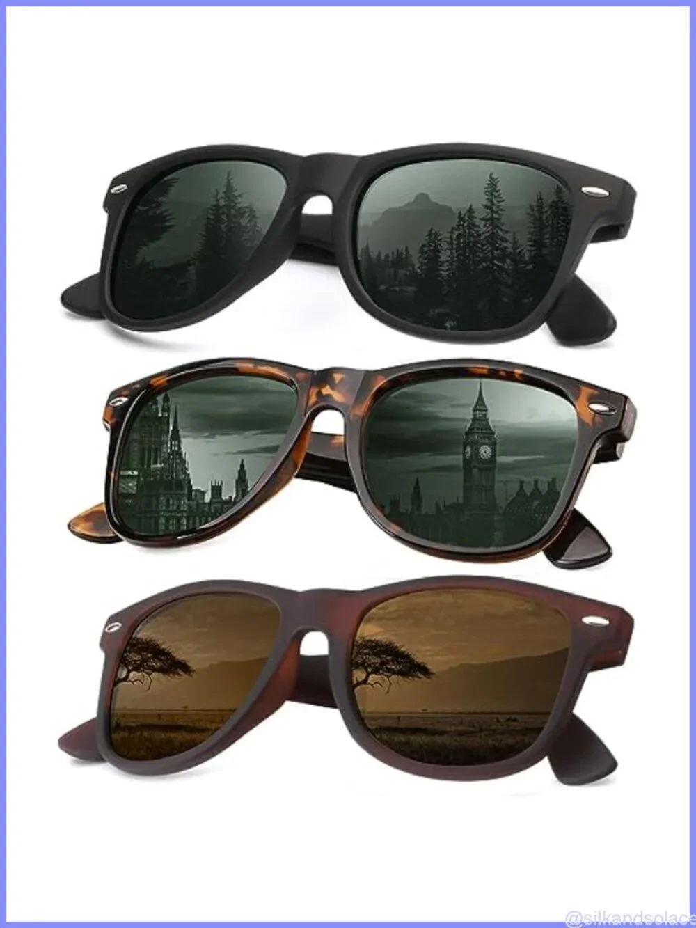 Polarized Sunglasses 3 Pack UV Protection Unisex Rectangular Wrap for Driving